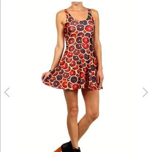 Poprageous Dress Women's Small Red Blood Orange Print Skater Stretch Maximalist